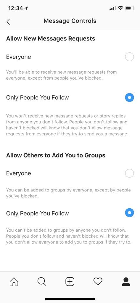 Instagram is also restricting who can send direct messages to whom.